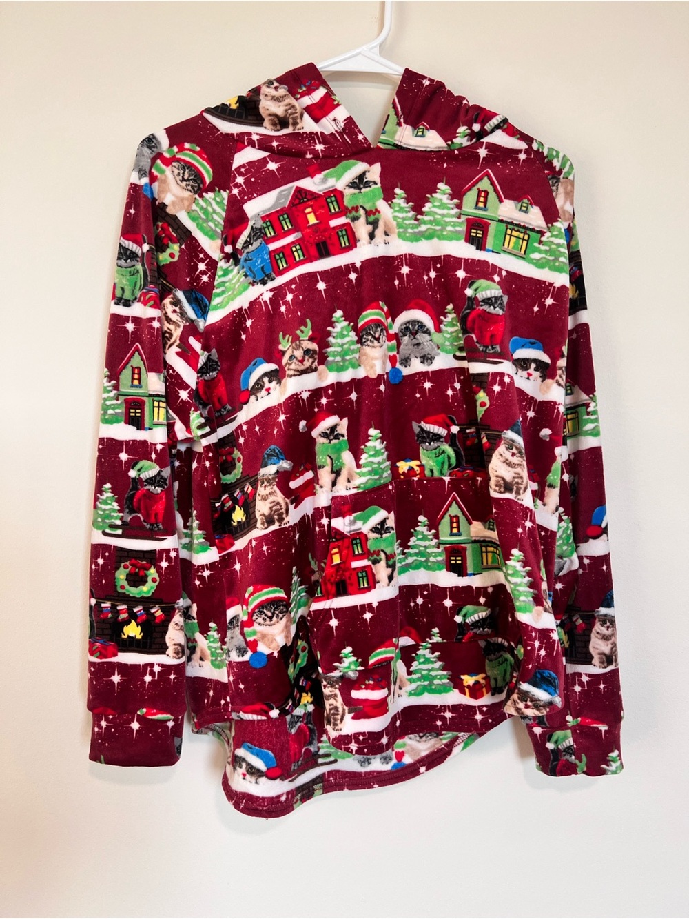 Red Holiday Cat Hooded Pullover